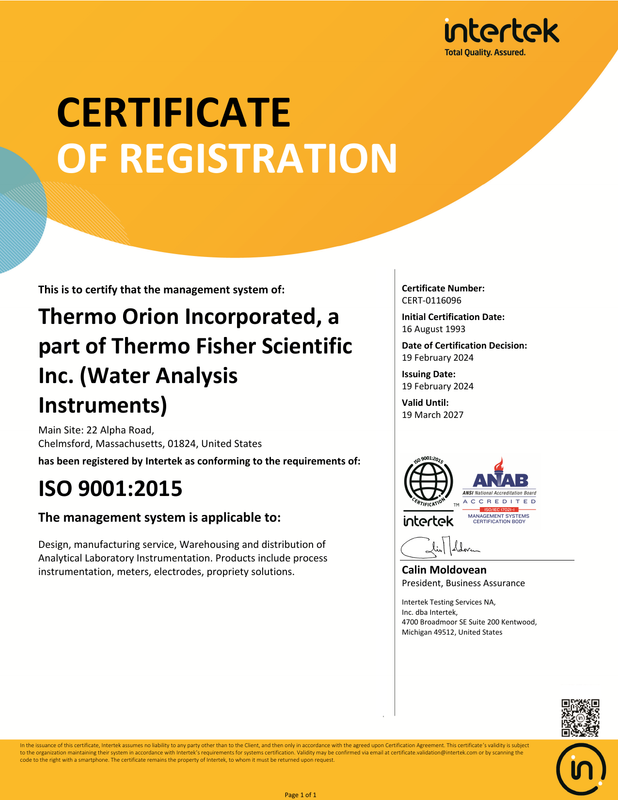 Thermo Fisher Scientific ISO 9001 sertifikası